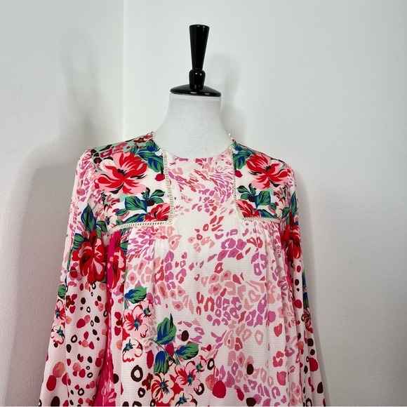 Umgee | NWT Rosie Fushia Floral Animal Print Dot Long Sleeve Tunic Dress - Picture 8 of 12
